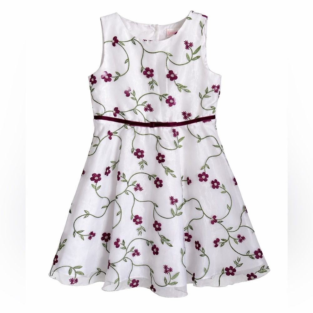 Size 6 Youngland Girl’s Special Occasion White Tulle Floral Dress